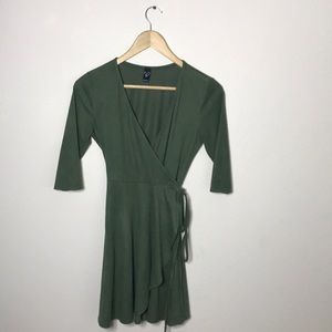 Olive green “suede” Windsor wrap around dress